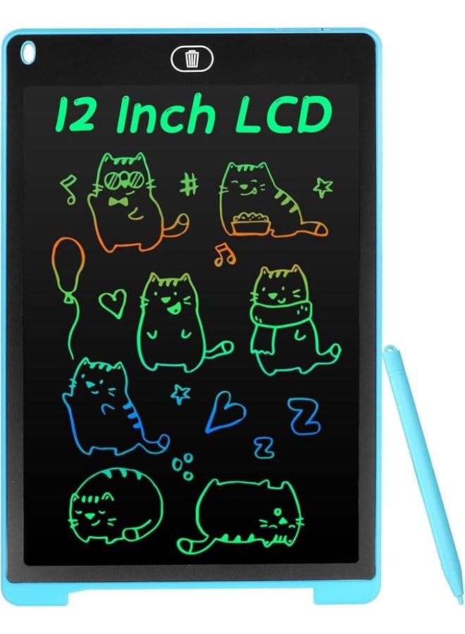 تابلت كتابة LCD ملون بشاشة مقاس 12 بوصة للأطفال، لوح رسم محمول قابل للمسح، لوح رسم رقمي، لعبة تعليمية للأولاد والبنات، أزرق من كولزون